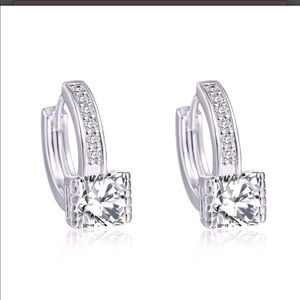 Swarovski Element princess cut hoop earrings.New